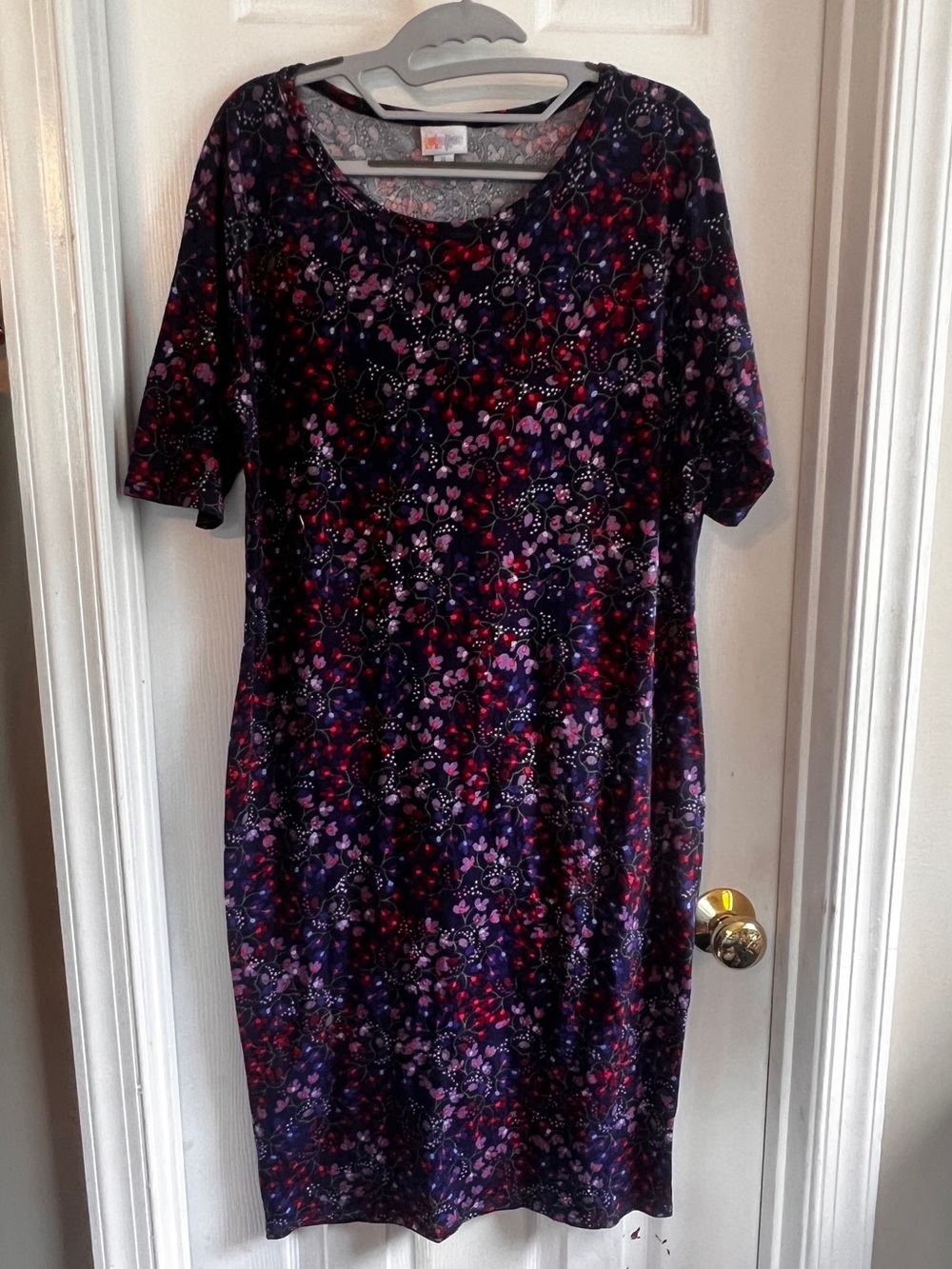 LuLaRoe Floral Midi Julia Dress in Purple, Pink and Red